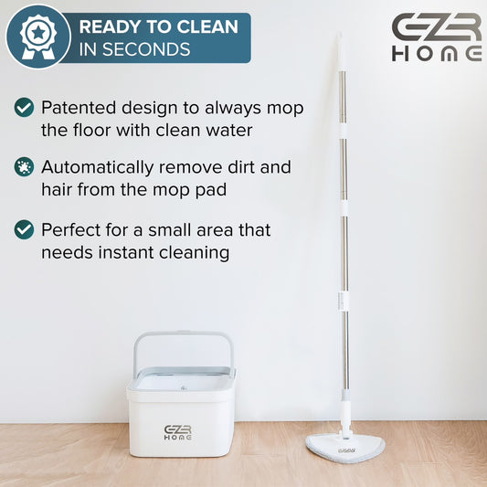 EZR Mop and Bucket with Wringer Set - Triangle Mop Set with Separate Dirty Water Filtration System - Hand-Free Cordless Mop